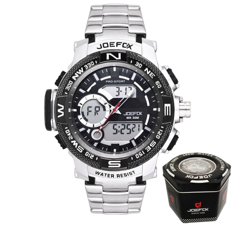 Stainless Steel Joe Fox Uhren JOEFOX Mens Watch Dual Time