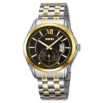 SKMEI 9319 Classic Steel Watch with Sub-Dial and Date – Two-Tone Black Dial