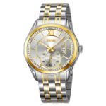 SKMEI 9319 Classic Steel Watch with Sub-Dial and Date – Two-Tone White Dial